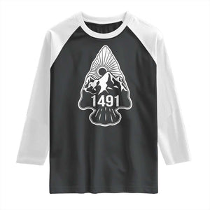 Proud Native American 1491 Pre Columbus Indigenous Arrowhead Raglan Shirt TS11 Black White Print Your Wear