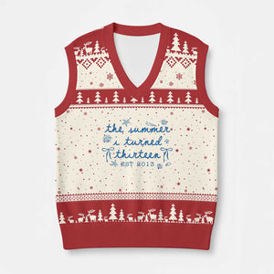 The Summer I Turned Thirteen Funny 13th Birthday Est 2013 V-Neck Knit Sweater Vest Summer Coastal Birthday Seashell Bow