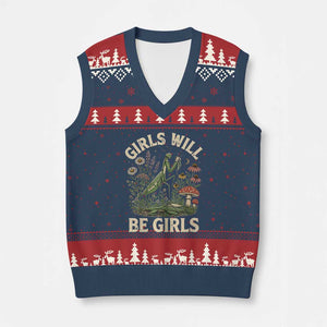 Girls Will Be Will Girls Praying Mantis Feminist Entomologist V-Neck Knit Sweater Vest