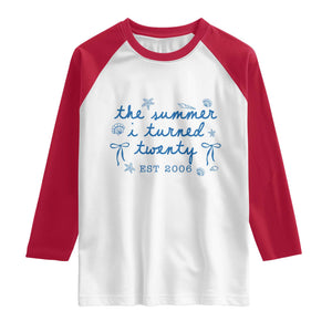 The Summer I Turned Thirty Funny 30th Birthday Est 1996 Raglan Shirt Summer Coastal Birthday Seashell Bow