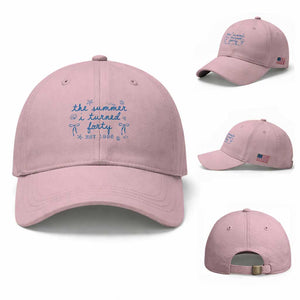 The Summer I Turned Forty Funny 40th Birthday Est 1986 Baseball Cap Summer Coastal Birthday Seashell Bow
