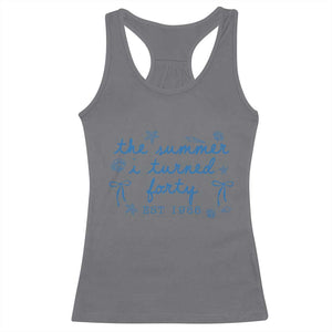 The Summer I Turned Forty Funny 40th Birthday Est 1986 Racerback Tank Top Summer Coastal Birthday Seashell Bow