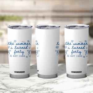 The Summer I Turned Forty Funny 40th Birthday Est 1986 Tumbler Cup Summer Coastal Birthday Seashell Bow