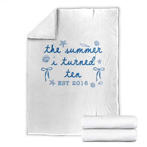 The Summer I Turned Ten Funny 10th Birthday Est 2016 Throw Blanket Summer Coastal Birthday Seashell Bow