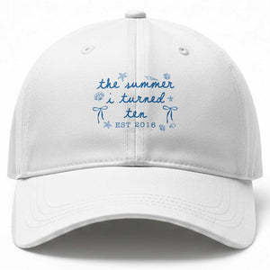The Summer I Turned Ten Funny 10th Birthday Est 2016 Baseball Cap Summer Coastal Birthday Seashell Bow
