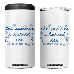 The Summer I Turned Ten Funny 10th Birthday Est 2016 4 in 1 Can Cooler Tumbler Summer Coastal Birthday Seashell Bow