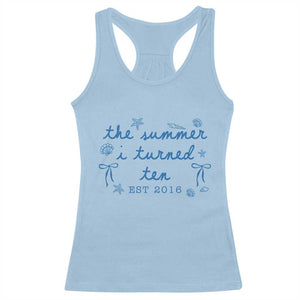 The Summer I Turned Ten Funny 10th Birthday Est 2016 Racerback Tank Top Summer Coastal Birthday Seashell Bow