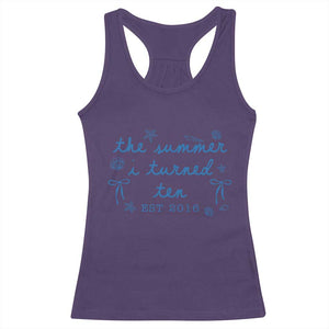 The Summer I Turned Ten Funny 10th Birthday Est 2016 Racerback Tank Top Summer Coastal Birthday Seashell Bow