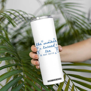 The Summer I Turned Ten Funny 10th Birthday Est 2016 Skinny Tumbler Summer Coastal Birthday Seashell Bow