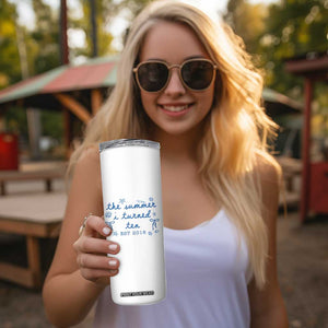 The Summer I Turned Ten Funny 10th Birthday Est 2016 Skinny Tumbler Summer Coastal Birthday Seashell Bow