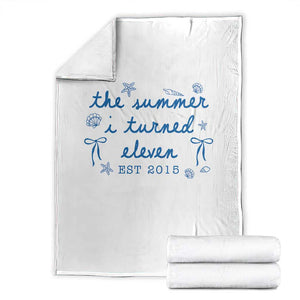 The Summer I Turned Eleven Funny 11th Birthday Est 2015 Throw Blanket Summer Coastal Birthday Seashell Bow