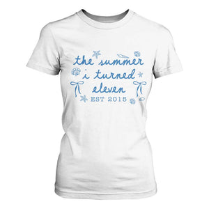 The Summer I Turned Eleven Funny 11th Birthday Est 2015 T Shirt For Women Summer Coastal Birthday Seashell Bow