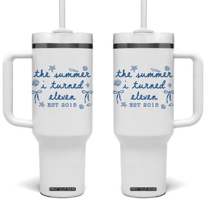 The Summer I Turned Eleven Funny 11th Birthday Est 2015 Tumbler With Handle Summer Coastal Birthday Seashell Bow