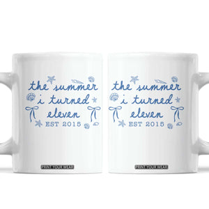 The Summer I Turned Eleven Funny 11th Birthday Est 2015 Coffee Mug Summer Coastal Birthday Seashell Bow