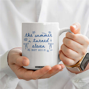The Summer I Turned Eleven Funny 11th Birthday Est 2015 Coffee Mug Summer Coastal Birthday Seashell Bow