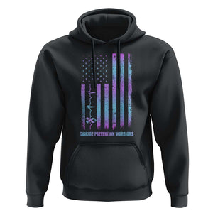 Suicide Prevention Warriors Hoodie Vintage American Flag Heartbeat Ribbon TS11 Black Print Your Wear