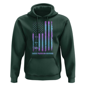Suicide Prevention Warriors Hoodie Vintage American Flag Heartbeat Ribbon TS11 Dark Forest Green Print Your Wear
