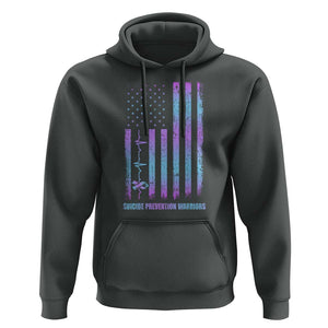 Suicide Prevention Warriors Hoodie Vintage American Flag Heartbeat Ribbon TS11 Dark Heather Print Your Wear