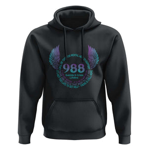 Suicide Prevention Awareness Hoodie Call Or Text For Mental Health Support 988 Suicide And Crisis Lifeline Wings TS11 Black Print Your Wear