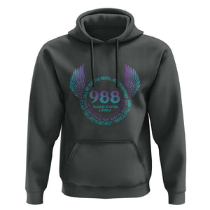 Suicide Prevention Awareness Hoodie Call Or Text For Mental Health Support 988 Suicide And Crisis Lifeline Wings TS11 Dark Heather Print Your Wear