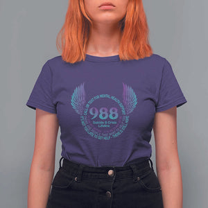 Suicide Prevention Awareness T Shirt For Women Call Or Text For Mental Health Support 988 Suicide And Crisis Lifeline Wings TS11 Purple Print Your Wear