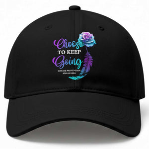 Suicide Prevention Awareness Baseball Cap Choose To Keep Going Semicolon Rose Feather