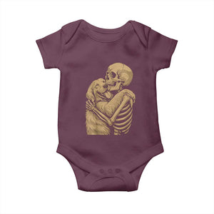 Skeleton Hugging Dog Halloween Dog Lover Baby Onesie TS11 Maroon Print Your Wear