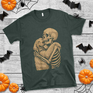 Skeleton Hugging Dog Halloween Dog Lover T Shirt TS11 Dark Forest Green Print Your Wear
