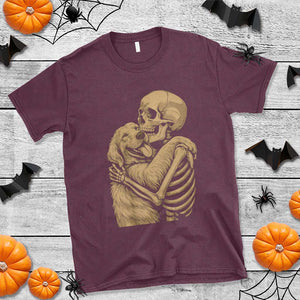 Skeleton Hugging Dog Halloween Dog Lover T Shirt TS11 Maroon Print Your Wear