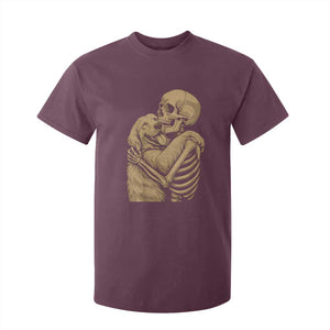 Skeleton Hugging Dog Halloween Dog Lover T Shirt For Kid TS11 Maroon Print Your Wear