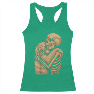 Skeleton Hugging Dog Halloween Dog Lover Racerback Tank Top TS11 Irish Green Print Your Wear