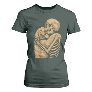 Skeleton Hugging Dog Halloween Dog Lover T Shirt For Women TS11 Dark Forest Green Print Your Wear