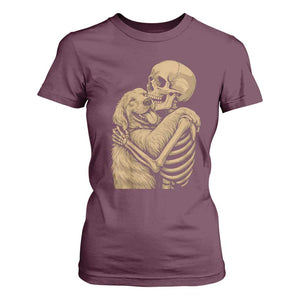 Skeleton Hugging Dog Halloween Dog Lover T Shirt For Women TS11 Maroon Print Your Wear