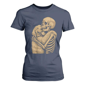 Skeleton Hugging Dog Halloween Dog Lover T Shirt For Women TS11 Navy Print Your Wear