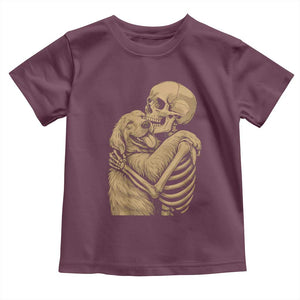 Skeleton Hugging Dog Halloween Dog Lover Toddler T Shirt TS11 Maroon Print Your Wear