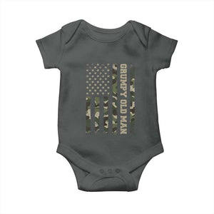 Funny Grumpy Old Man Baby Onesie Vintage Camo American Flag Fathers Day TS11 Dark Heather Print Your Wear