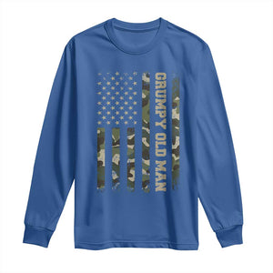 Funny Grumpy Old Man Long Sleeve Shirt Vintage Camo American Flag Fathers Day TS11 Royal Blue Print Your Wear