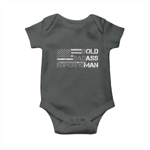 Funny Bold Badass Superhuman Baby Onesie Vintage American Flag Fathers Day TS11 Dark Heather Print Your Wear