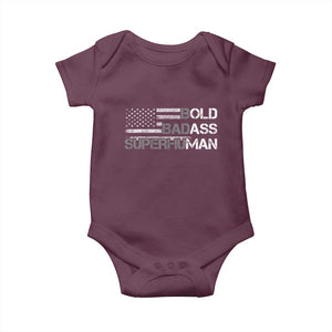 Funny Bold Badass Superhuman Baby Onesie Vintage American Flag Fathers Day TS11 Maroon Print Your Wear
