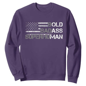 Funny Bold Badass Superhuman Sweatshirt Vintage American Flag Fathers Day TS11 Purple Print Your Wear