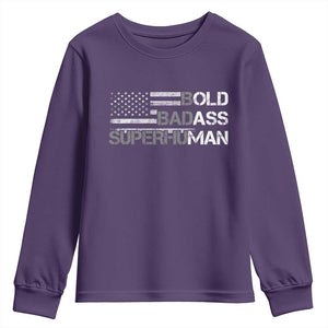 Funny Bold Badass Superhuman Youth Sweatshirt Vintage American Flag Fathers Day TS11 Purple Print Your Wear