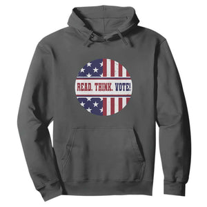 Read Think Vote Hoodie Presidential Election 2024 Vintage American Flag TS11 Dark Heather Print Your Wear