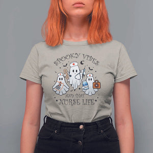 Halloween Nurse T Shirt For Women Spooky Vibes And That Nurse Life Ghost TS11 Sand Print Your Wear