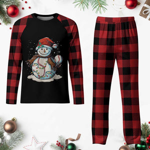 Funny Xmas Baseball Plaid Pajama Set Cute Snowman Baseball Players Santa Hat TS11 Buffalo Plaid Print Your Wear