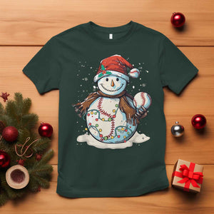Funny Christmas Baseball T Shirt Cute Snowman Baseball Players Santa Hat TS11 Dark Forest Green Print Your Wear