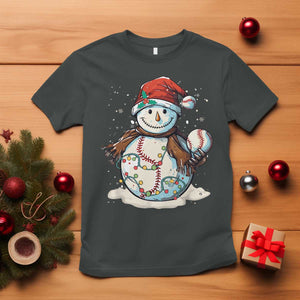 Funny Christmas Baseball T Shirt Cute Snowman Baseball Players Santa Hat TS11 Dark Heather Print Your Wear