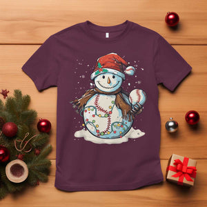 Funny Christmas Baseball T Shirt Cute Snowman Baseball Players Santa Hat TS11 Maroon Print Your Wear