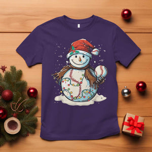 Funny Christmas Baseball T Shirt Cute Snowman Baseball Players Santa Hat TS11 Purple Print Your Wear