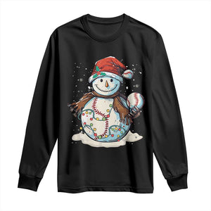 Funny Christmas Baseball Long Sleeve Shirt Cute Snowman Baseball Players Santa Hat TS11 Black Print Your Wear