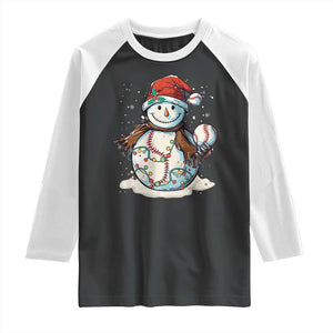 Funny Christmas Baseball Raglan Shirt Cute Snowman Baseball Players Santa Hat TS11 Black White Print Your Wear